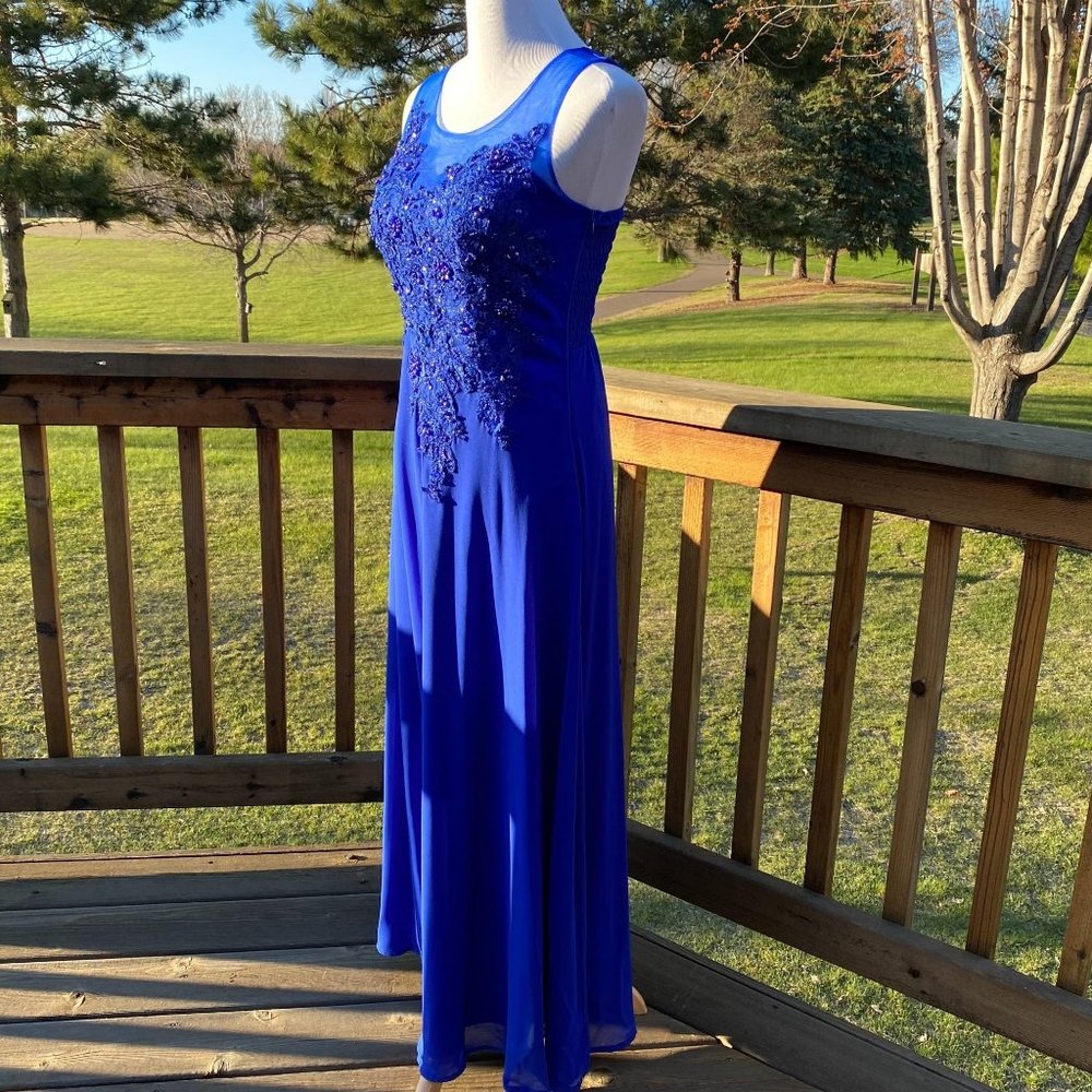 Formal Prom Long  Dress Blue Beaded Mesh 4 - Picture 10 of 12